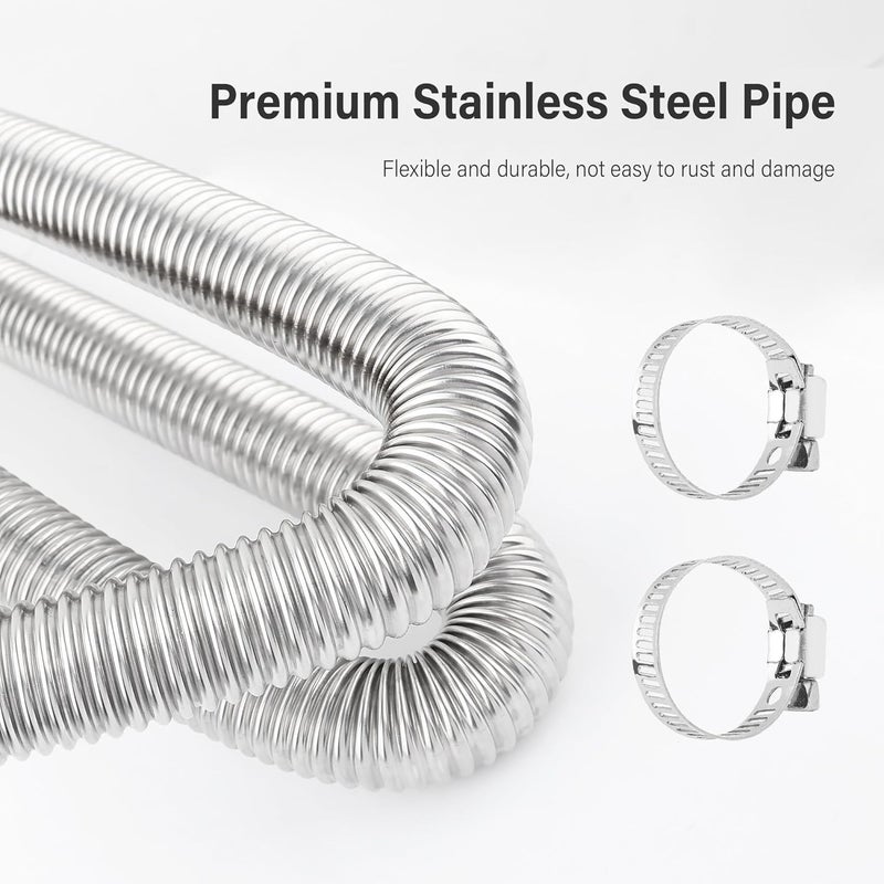 Stacool 59" Diesel Heater Exhaust Pipe,1" ID Stainless Steel Flexible Exhaust Tubing with 2 Hose Clamps,Universal Exhaust Hose Kit Diesel Heater Accessories for Diesel Air Heater (59") - Image 3